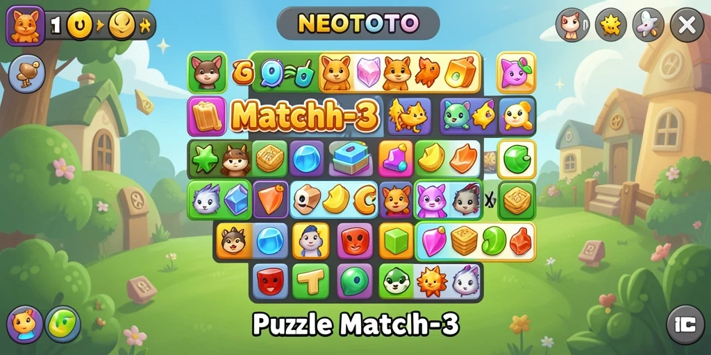 Tampilan antarmuka NEOTOTO yang cerah dan menarik dalam gameplay Puzzle Match-3.