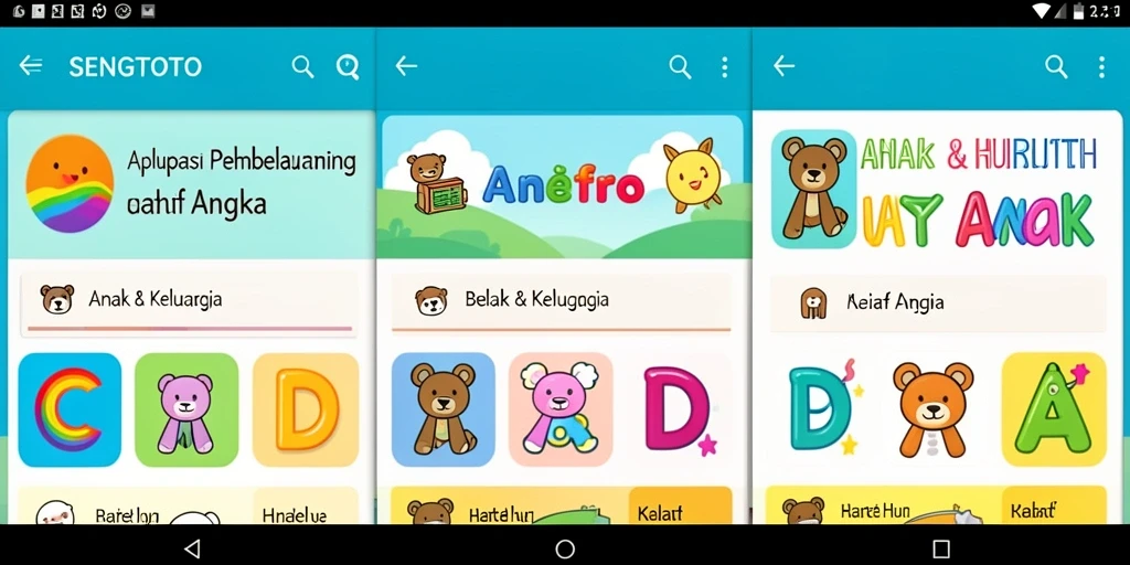 Tampilan antarmuka SENGTOTO yang interaktif dan ceria untuk belajar huruf dan angka.
