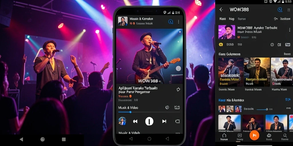 Antarmuka aplikasi WOW388 yang menarik untuk karaoke.